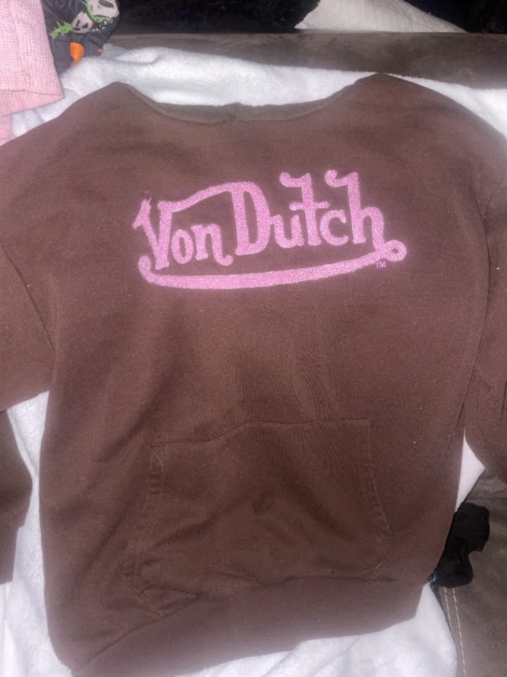 Von Dutch Brown Crewneck Sweater with Pink Logo